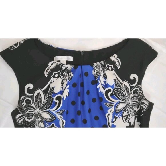 London Times Women Floral Print Sheath Dress Sleeveless White Blue Black Size 6 - Picture 6 of 10